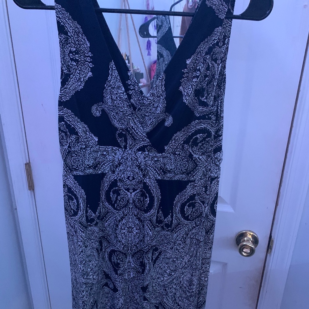 Navy blue and white embroidered dress